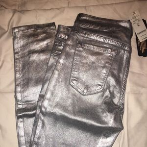 Metallic Bebe stretch skinny jeans